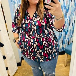 Dear Scarlett Pink and Blue Patterned Blouse